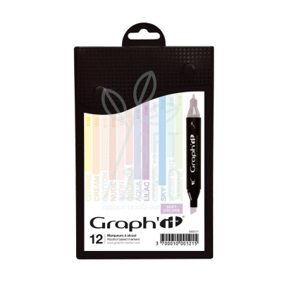 Набір маркерів перманентних двосторонніх Graph'it Pastels-Soft, 12 шт., Oz International
