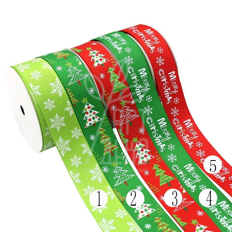 Стрічка репсова з принтом "Ялинки", 25 мм