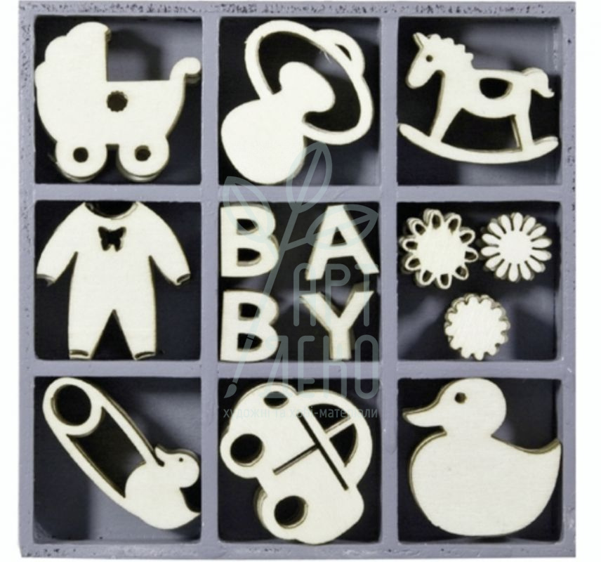 Набір міні-чипбордів дерев'яних "Baby", 10,5х10,5 мм, 45 шт, Knorr Prandell