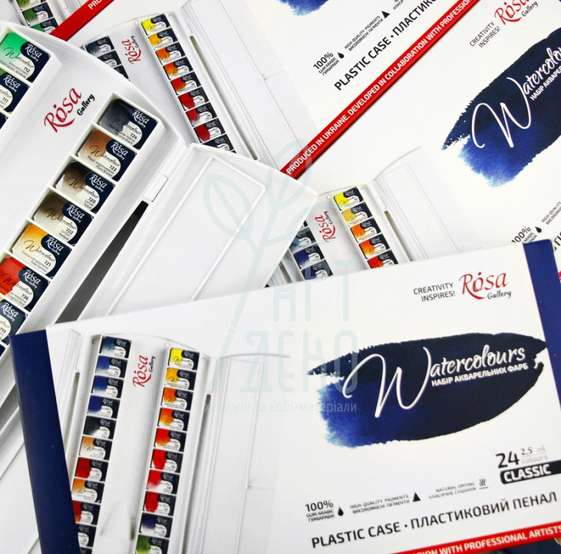 Набір акварельних фарб Gallery "Classic", в пластиковому пеналі, 24 кол., ROSA