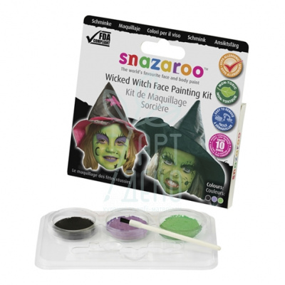 Набір фарб для гриму Wicked witch, 3 кольори по 2 мл, + пензлик, Snazaroo
