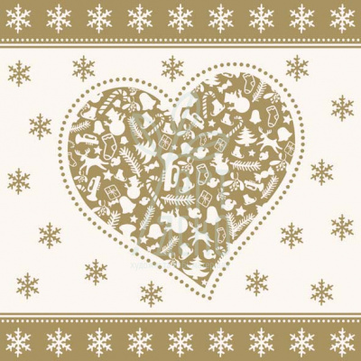 Серветка для декупажу "Різдвяне серце (золото)" 33х33 см, Нідерланди