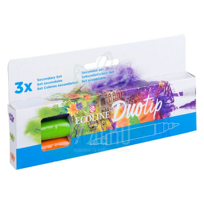 Набір маркерів акварельних двосторонніх Ecoline Duo Tip Secondary, 3 шт, Royal Talens Набір маркерів акварельних двосторонніх Ecoline Duo Tip Secondary, 3 шт, Royal Talens