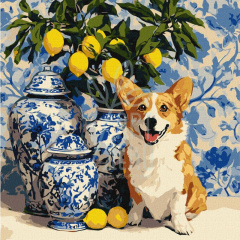 Набір для розпису за номерами "Коргі та лимони", 40х40 см, Ідейка