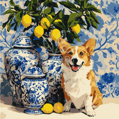 Набір для розпису за номерами "Коргі та лимони", 40х40 см, Ідейка