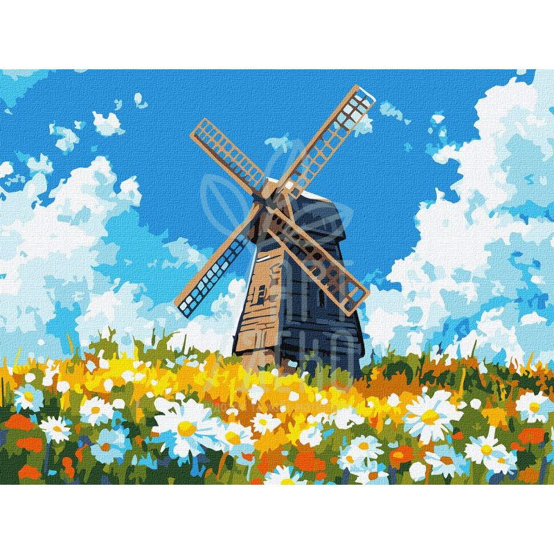 Набір для розпису за номерами "Млин посеред поля", 30х40 см, Ідейка
