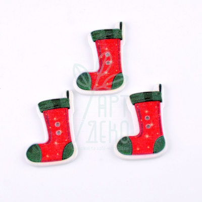 Гудзики дерев'яні "Різдвяна шкарпетка", 35х25 мм, 2 шт., Китай