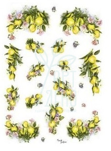 Папір для декупажу рисовий "Лимони і квіти. Маленькі", 35x50 см, Італія