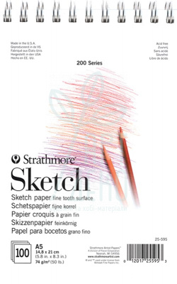 Альбом для скетчів 200 Series Sketch Paper, спіраль, 74 г/м2, 100 л., Strathmore