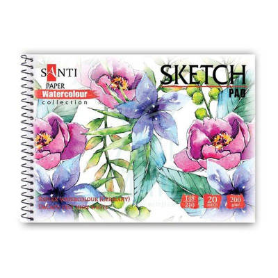 Альбом для акварелі Watercolour Collection "Flowers", спіраль, А5, 200 г/м2, 20 л., Santi