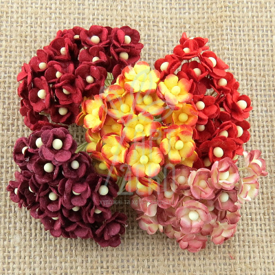 Квіти паперові Гортензія, червоні тони, 1 см, 20 шт., Тайланд