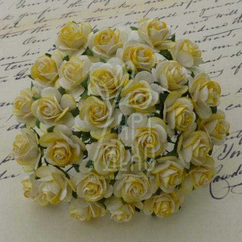 Квіти паперові Троянда Open Rose, жовто-біла, 2 см, 10 шт., Тайланд