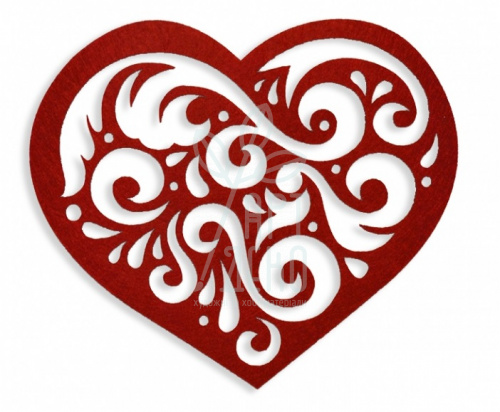 Декор з фетру "Мереживне серце", червоне, 12х16 см