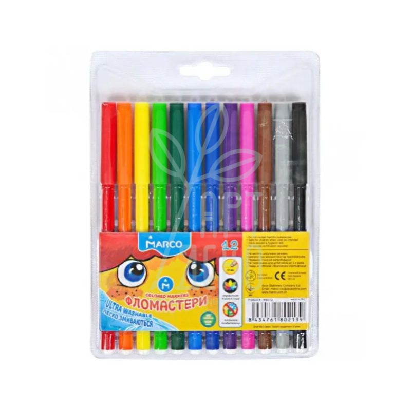 Набір фломастерів Super Washable, 12 шт, Marco