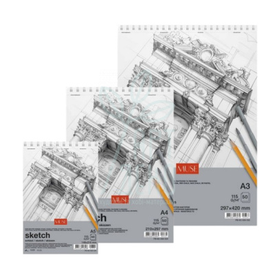 Альбом для ескізів та малювання MUSE Sketch, спіраль, 115 г/м2, 50 л., Школярик