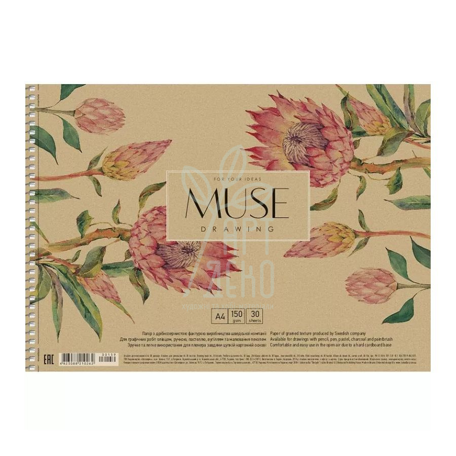 Альбом для малювання MUSE, спіраль, А4 (21х29,7 см), 150 г/м2, 30 л., Школярик