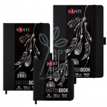 Скетчбук для графіки, тверда обкладинка PU, чорний папір, 145 г/м2, 56 л., Santi
