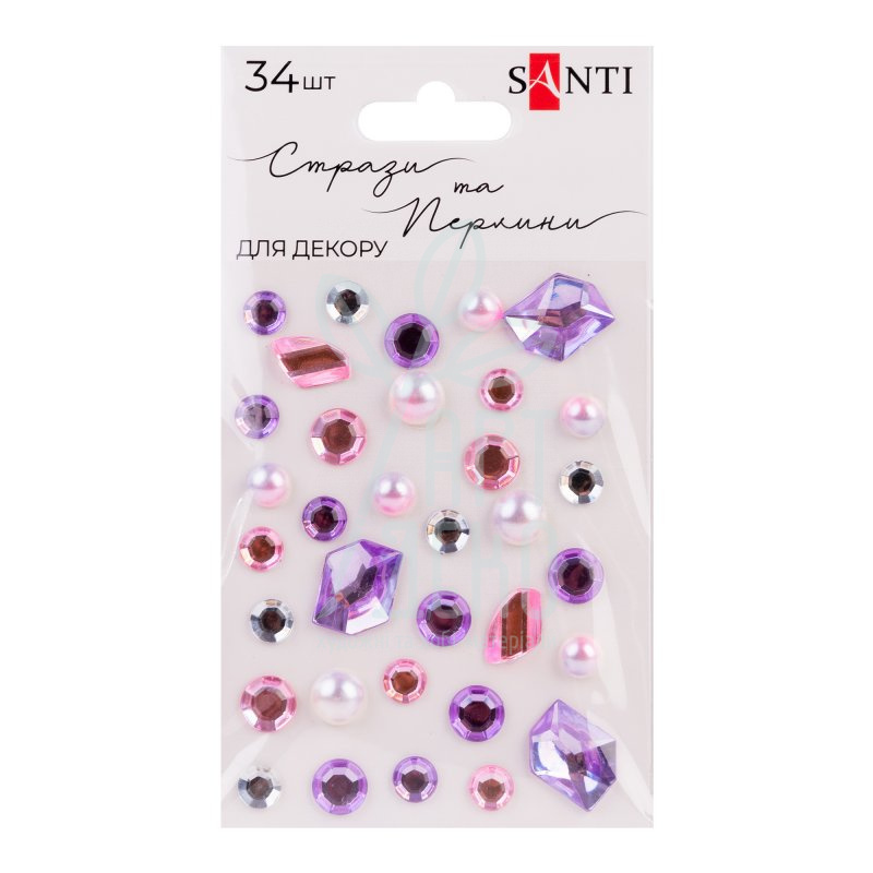 Набір страз самоклеючих "MIX", рожеві/бузкові, 34 шт, Santi