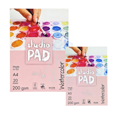 Склейка для акварелі Studio Watercolor, 200 г/м2, 20 л, SMILTAINIS