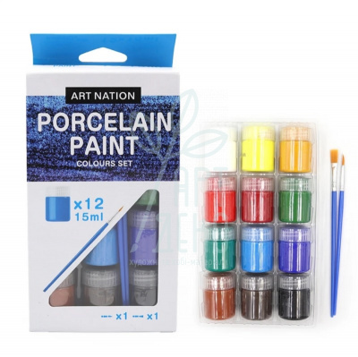 Набір фарб для фарфору Art Nation, 12х22 мл, +2 пензі, Josef Otten