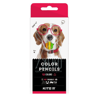 Набір олівців кольорових "Dogs", тригранні, 12 шт. Kite