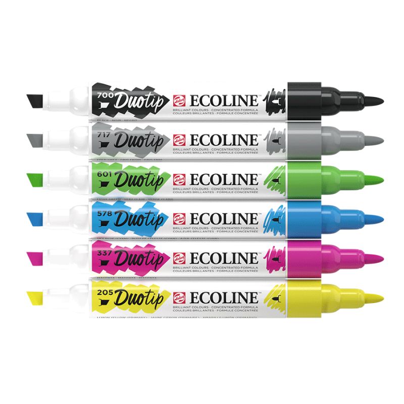 Набір маркерів акварельних двосторонніх Ecoline Duo Tip Basic, 6 шт, Royal Talens