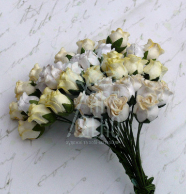Квіти паперові Бутон шипшини, кремово-білі тони, 0,8 см, 10 шт., Тайланд
