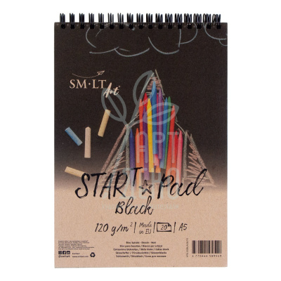 Альбом для рисунку STAR T, спіраль, чорний папір, А5 (14,8х21 см), 120 г/м2, 20 л., SMILTAINIS