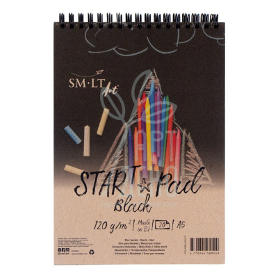 Альбом для рисунку STAR T, спіраль, чорний папір, А5 (14,8х21 см), 120 г/м2, 20 л., SMILTAINIS Альбом для рисунку STAR T, спіраль, чорний папір, А5 (14,8х21 см), 120 г/м2, 20 л., SMILTAINIS