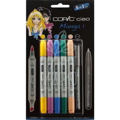 Набір маркерів Ciao Set "5+1" Manga 1, Кольори для аніме, + лайнер, Copic