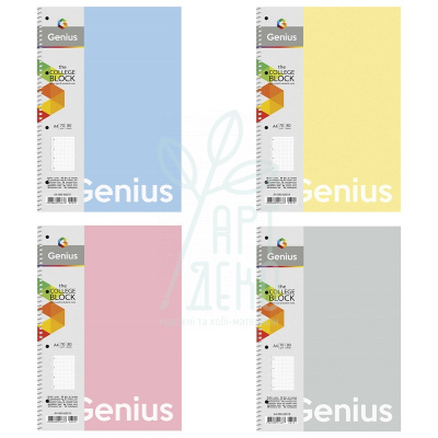 Коледж-блок Genius, спiраль, пластикова обкл., А4+ (21,5х30,5 см), лінійка, 70 г/м2, 80 л., Школярик Коледж-блок Genius, спiраль, пластикова обкл., А4+ (21,5х30,5 см), лінійка, 70 г/м2, 80 л., Школярик