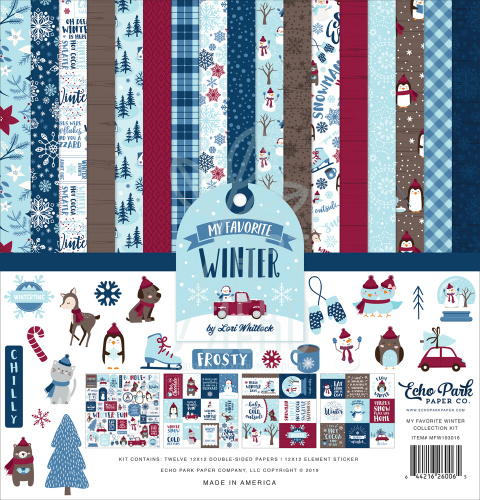 Набір паперу для скрапбукінгу "My Favorite Winter", 30х30 см, 12 л. + наклейки, Echo Park