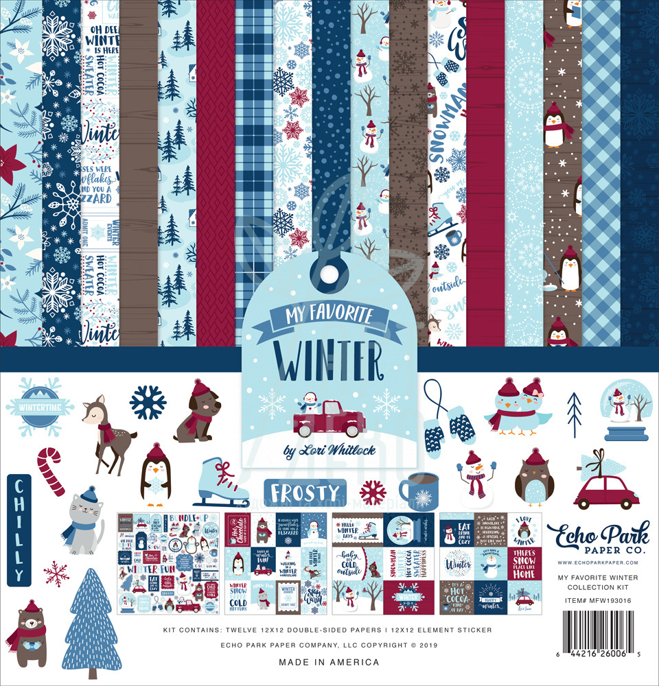 Набір паперу для скрапбукінгу "My Favorite Winter", 30х30 см, 12 л. + наклейки, Echo Park