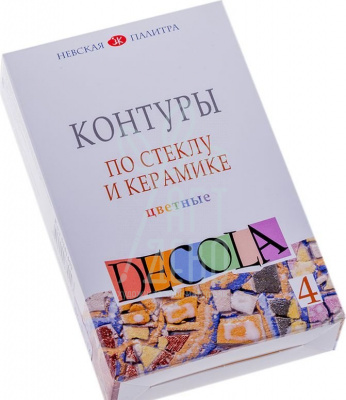 Набір контурів для скла та кераміки, кольорові, 4 кольори, 18 мл, Decola