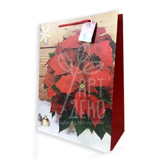 Пакет подарунковий "Різдвяні квіти", 44х32х11,5 см, Україна