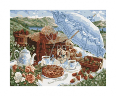 Набір для розпису за номерами Сільський пейзаж "Ранковий пікнік", 40х50 см, Ідейка