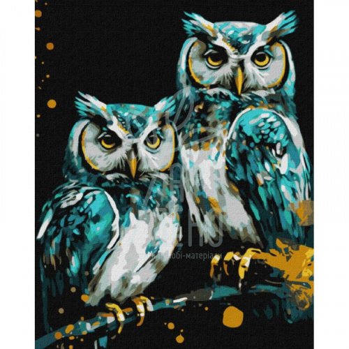 Набір для розпису за номерами "Мудрі сови" металік, 40х50 см, Ідейка