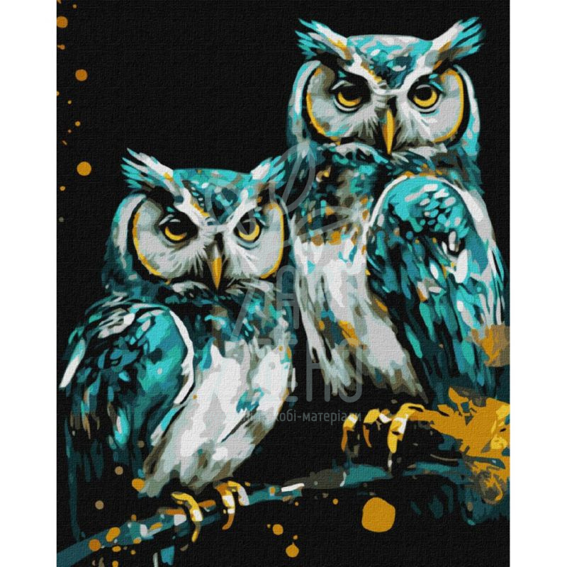 Набір для розпису за номерами "Мудрі сови" металік, 40х50 см, Ідейка