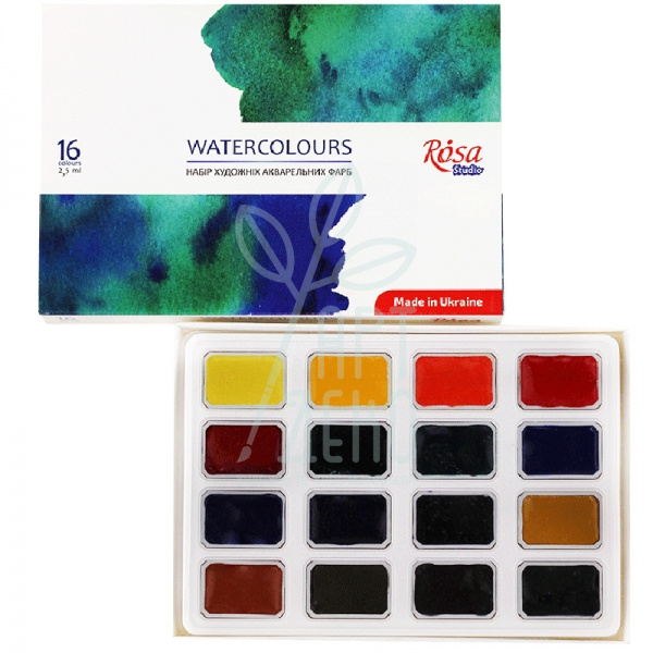Набір акварельних фарб Studio, кювети, 16 кол., ROSA