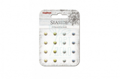 Набір брадсів перлинних "Seaside", відтінки синього і жовтого, 16 шт, Scrapberry's
