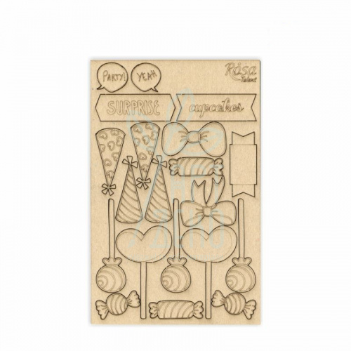 Набір чипбордів для скрапбукінгу "Cake delicious 2", картон, 12,8х20 см, ROSA Talent