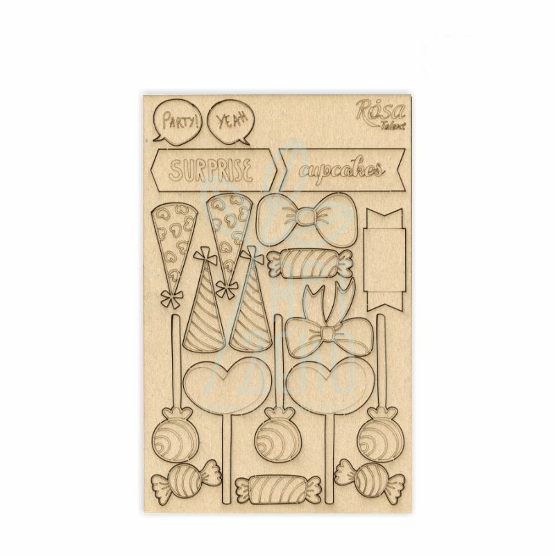 Набір чипбордів для скрапбукінгу "Cake delicious 2", картон, 12,8х20 см, ROSA Talent