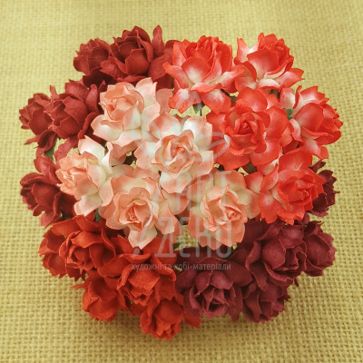 Квіти паперові Троянда Cottage Rose, червоні тони, 3 см, 5 шт., Тайланд