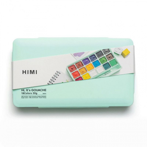 Набір гуашевих фарб Jelly Cup, пластиковий пенал, зелений, 18х30 мл+3 пензлі, HIMI