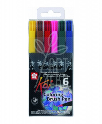 Набір маркерів KOI Coloring Brush Pen, 6 шт., Sakura