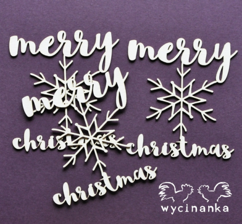 Набір чипбордів "Merry christmas" + сніжинки, 3 шт., Wycinanka
