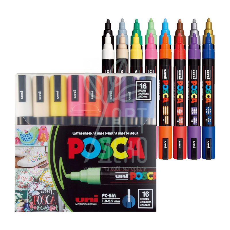 Набір маркерів акрилових Posca PC-5M, 1,8-2,5 мм, 16 шт, Uni 