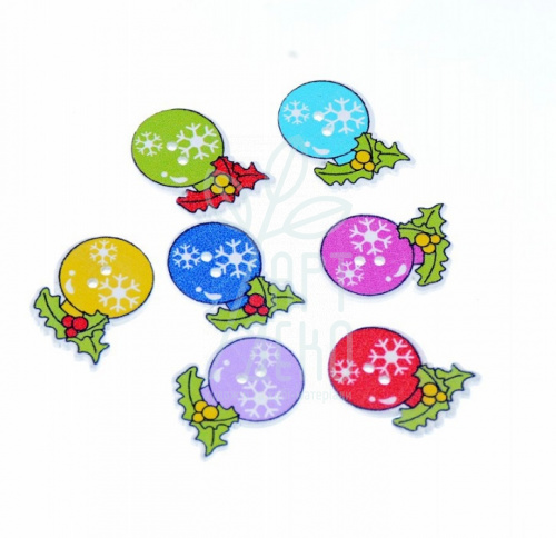 Дерев'яні гудзики Кулька новорічна, 25х18 мм, Китай