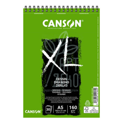 Альбом для графіки XL Dessin White, спіраль, А5 (14,8х21 см), 160 г/м2, 30 л, Canson