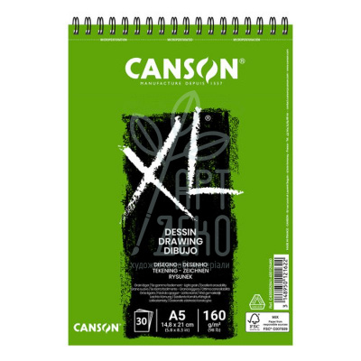 Альбом для графіки XL Dessin White, спіраль, А5 (14,8х21 см), 160 г/м2, 30 л, Canson Альбом для графіки XL Dessin White, спіраль, А5 (14,8х21 см), 160 г/м2, 30 л, Canson